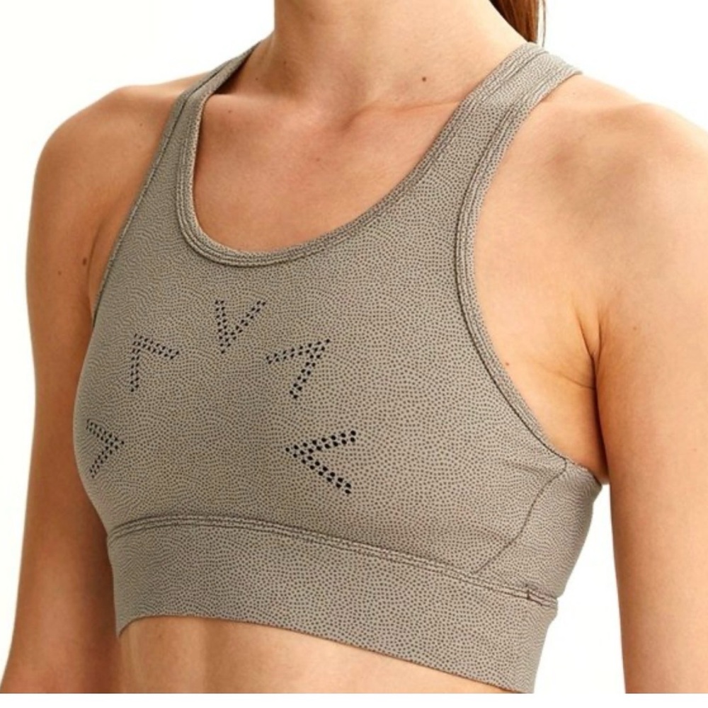 Varley Berkeley bra driftwood mini dots racerback style laser-cut details Sz Sm
